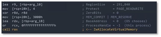 ZwAllocateVirtualMemory with 291,840 bytes