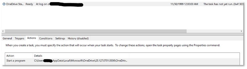 Scheduled task masquerading as a OneDrive entry